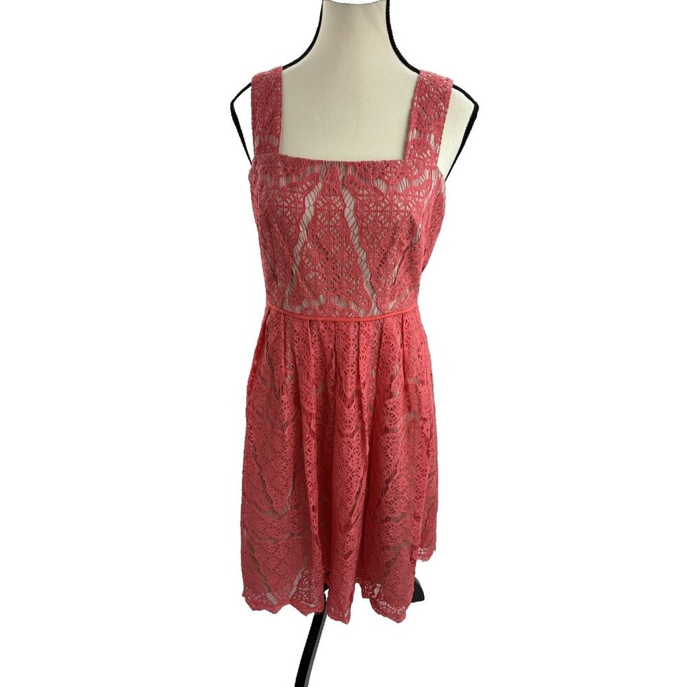 Adrianna Papell Womens Size 6 Dress Pink Lace Sleeveless Fit Flare Cocktail